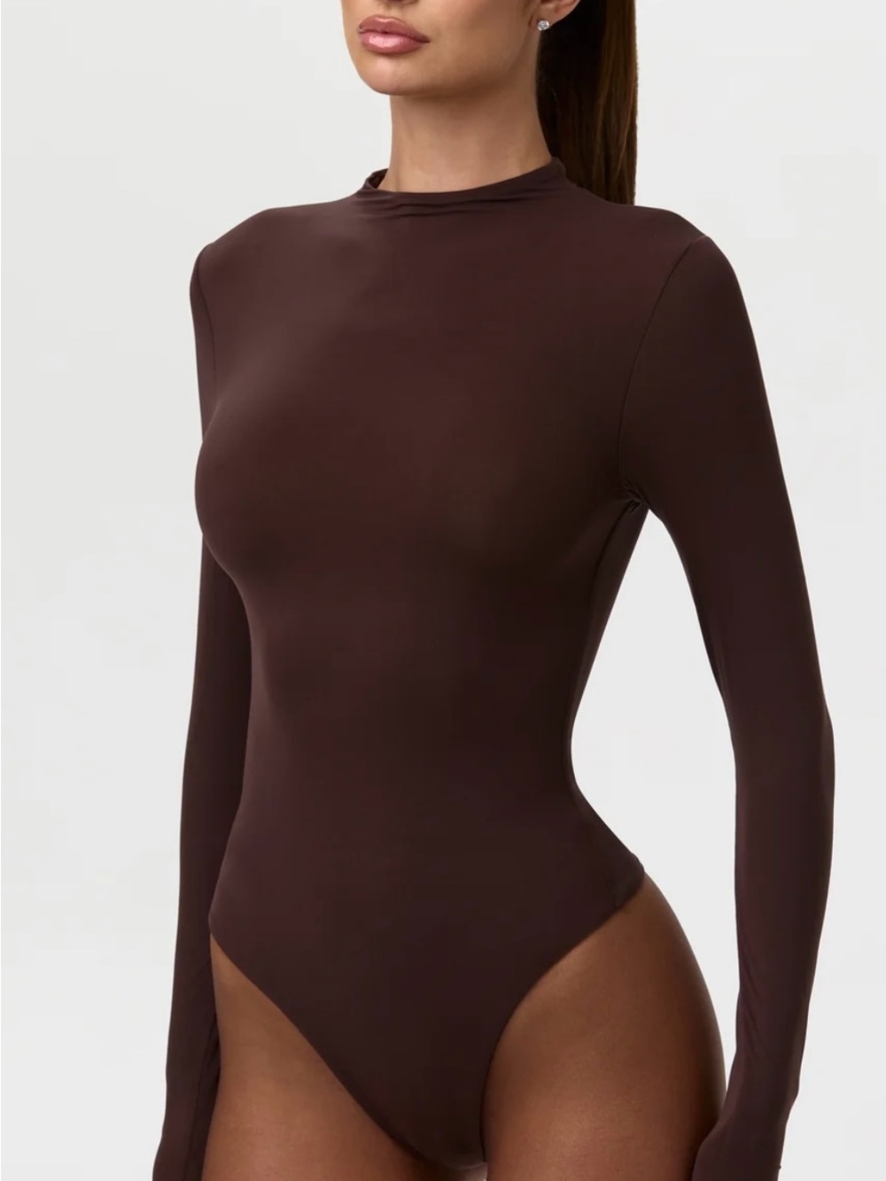 NAKED MOCK NECK BODYSUIT - Dark Cholate M